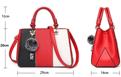 Women's Patchwork Handbag with Hairball Charm